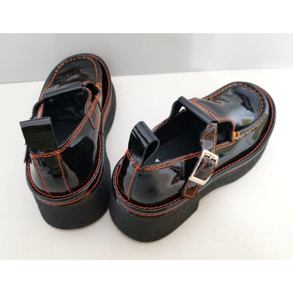 Miista Black Platform Shoes with Orange Stitching - Picture 2 of 4